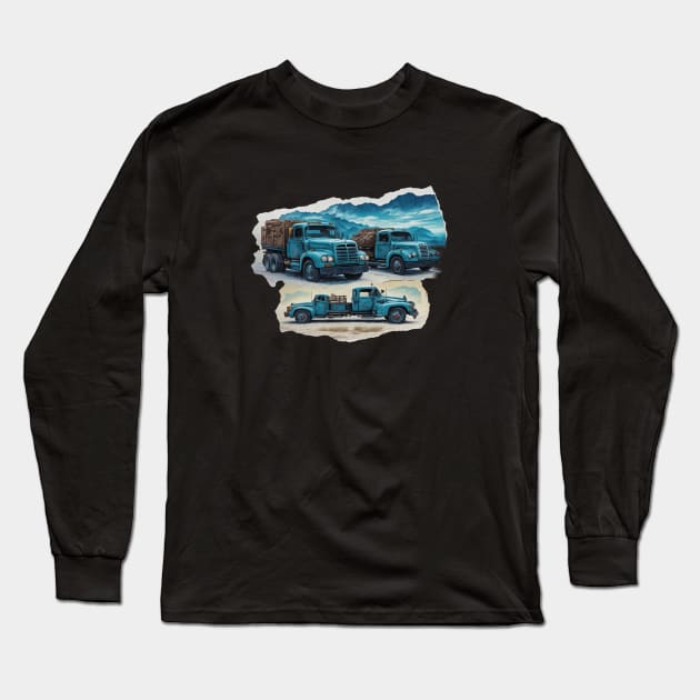 Truck Vintage Since Established Road Trucking Agriculture Long Sleeve T-Shirt by Flowering Away